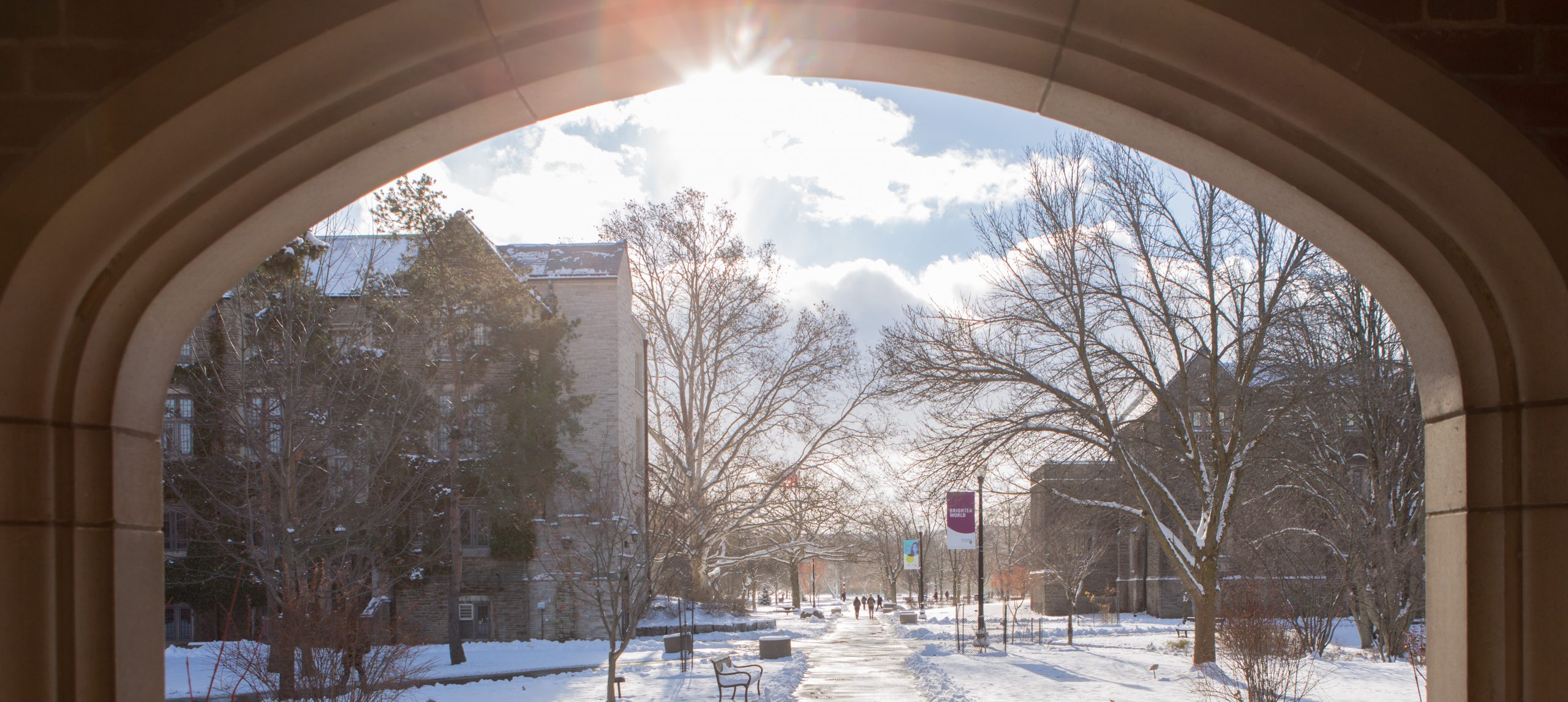 View from Edward's arch of campus in the winter.